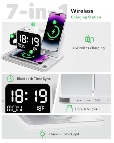 Veylora™ 7-in-1 Wireless Charging Station for iPhone 18/17/16/15/14/13 Series, Apple Watch & AirPods – Bluetooth TimeSync,