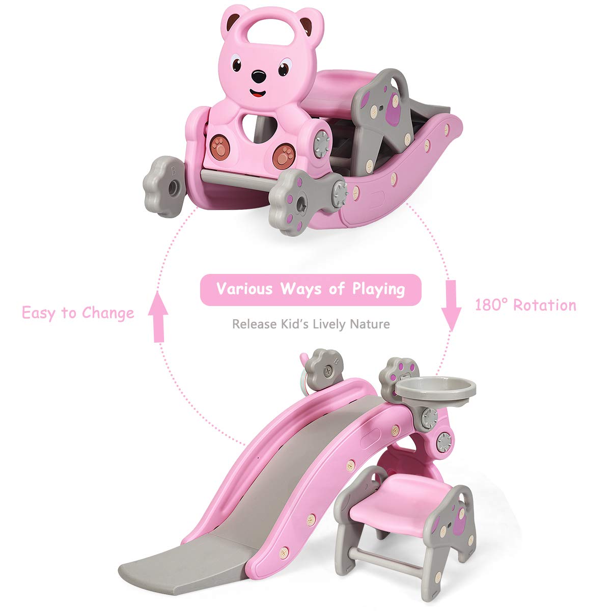 Nuvibee 5-in-1 Toddler Playset – Indoor & Outdoor Slide, Climber, Basketball Hoop & Rocking Fun