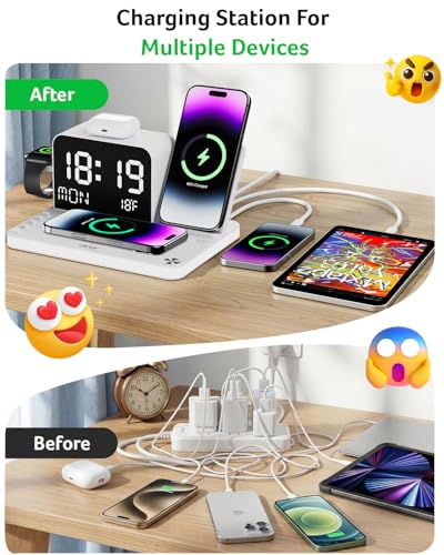 Veylora™ 7-in-1 Wireless Charging Station for iPhone 18/17/16/15/14/13 Series, Apple Watch & AirPods – Bluetooth TimeSync,