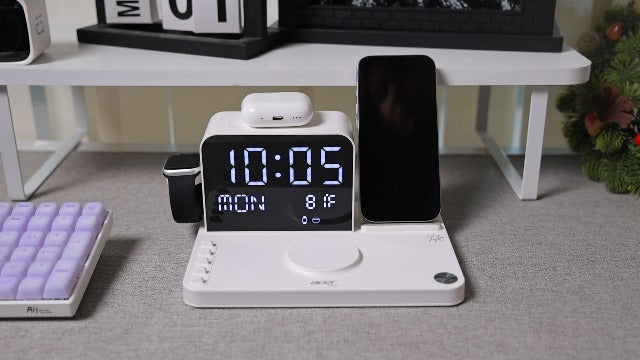 Veylora™ 7-in-1 Wireless Charging Station for iPhone 18/17/16/15/14/13 Series, Apple Watch & AirPods – Bluetooth TimeSync,