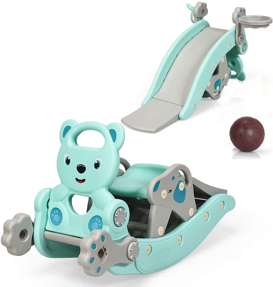 Nuvibee 5-in-1 Toddler Playset – Indoor & Outdoor Slide, Climber, Basketball Hoop & Rocking Fun