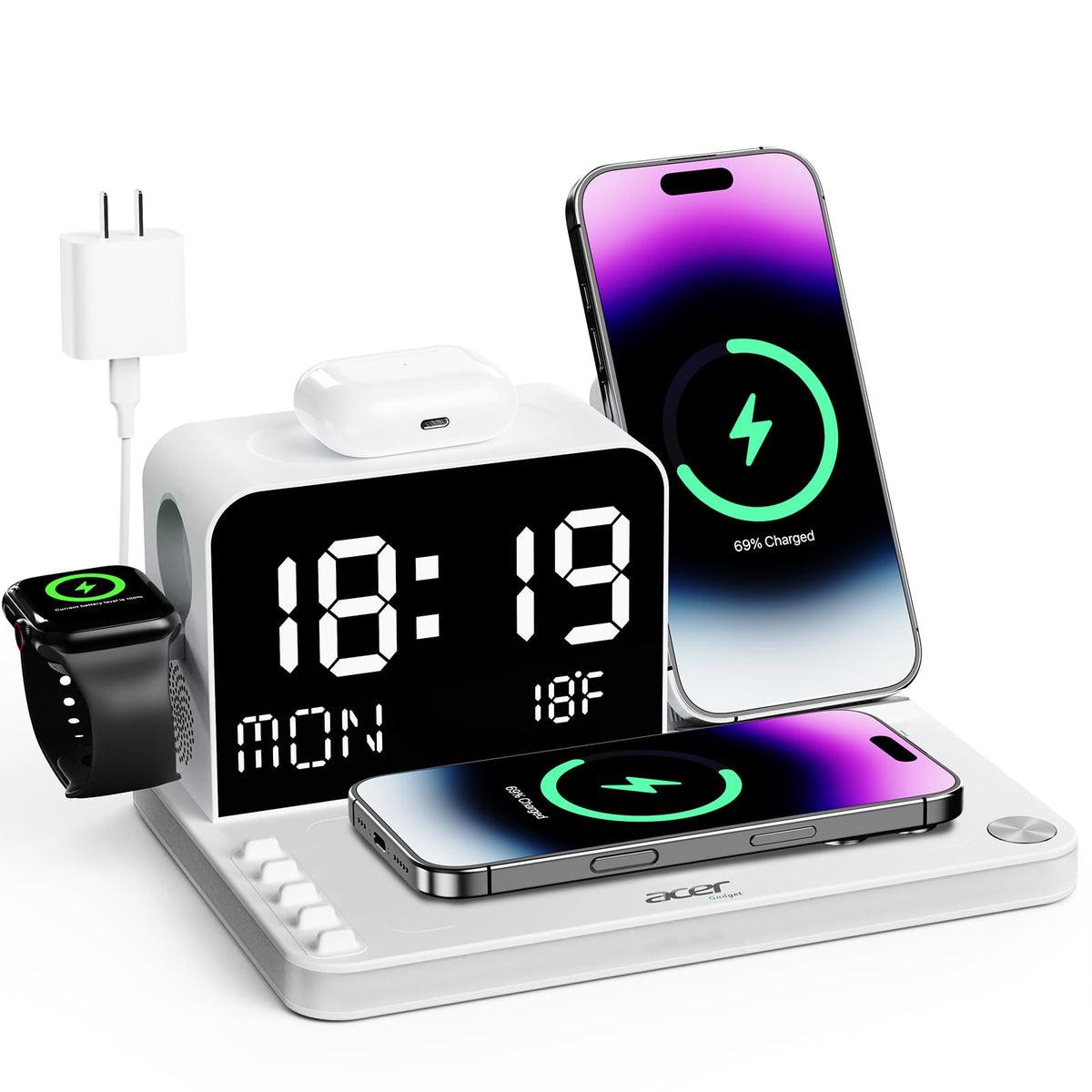 Veylora™ 7-in-1 Wireless Charging Station for iPhone 18/17/16/15/14/13 Series, Apple Watch & AirPods – Bluetooth TimeSync,