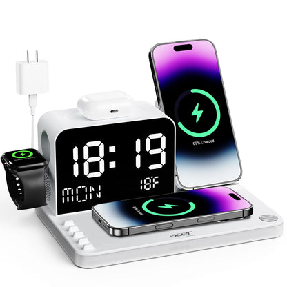 Veylora™ 7-in-1 Wireless Charging Station for iPhone 18/17/16/15/14/13 Series, Apple Watch & AirPods – Bluetooth TimeSync,