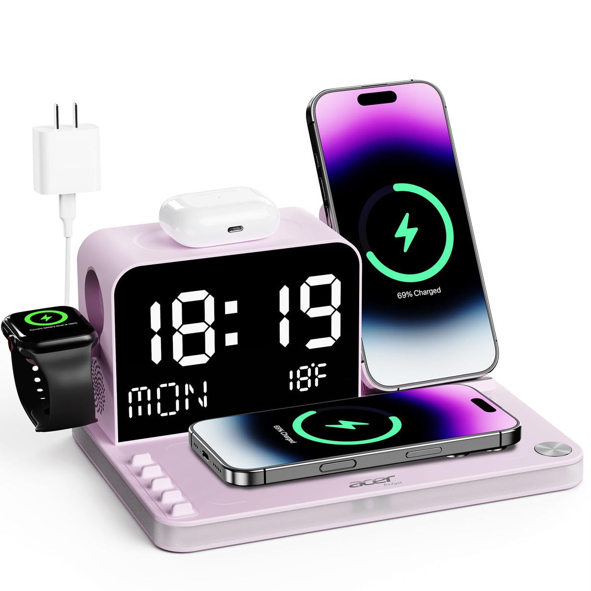 Veylora™ 7-in-1 Wireless Charging Station for iPhone 18/17/16/15/14/13 Series, Apple Watch & AirPods – Bluetooth TimeSync,