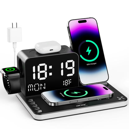 Veylora™ 7-in-1 Wireless Charging Station for iPhone 18/17/16/15/14/13 Series, Apple Watch & AirPods – Bluetooth TimeSync,
